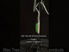 カボション925 銀玉 耳飾り 7x12mm 直角 緑玉