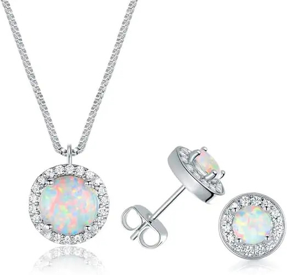 女性のネックレスおよびイヤリングの宝石類セットのジルコンのオパール925の銀ロジウムめっき