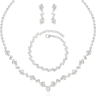 結婚式の女性の銀製の925宝石類セットの水晶ネックレスのイヤリングおよびブレスレット セット