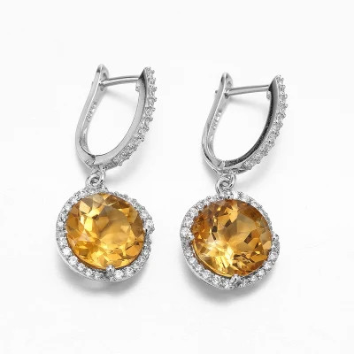 贅沢な925純銀製のスタッドのイヤリング2.60gの黄色い宝石用原石のイヤリング