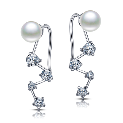 新しいWater Pearl Cartilage Earrings 925 Silver CZ Earrings 6.0mm Round Pearl