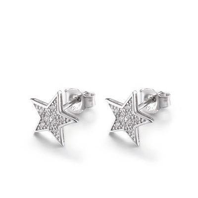 カップルCubic Zirconia Star Stud Earrings 1.37g Sterling Silver Pentagram Earrings