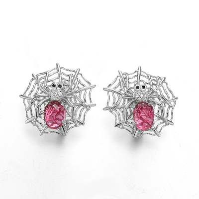 ルビー925 Sterling Silver Stud Earrings With Swarovski Crystals 4.85g Spider Web