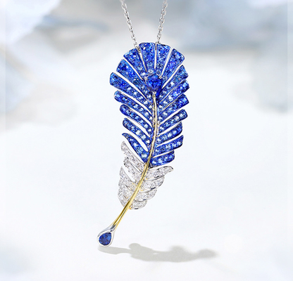 ブローチSapphire Virgo Necklace 0.25ct Diamond Feather Pendant
