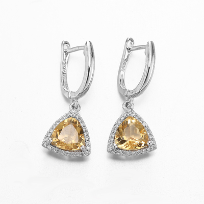 3.8g 925 Sterling Silver Gemstone Earringsレモン黄色いCitrine Topaz