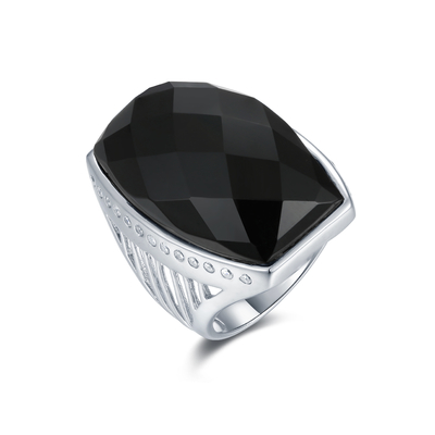 正方形925の銀製の宝石用原石リングは型の黒の瑪瑙の石リングを魅了する