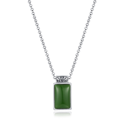2.08g 925銀製の宝石用原石の吊り下げ式のビードの鎖9x14mmの長方形の緑のヒスイのペンダント