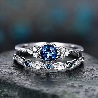 925 スターリング シルバー ダイヤモンド 婚約指輪 青 ジルコーン 婚約指輪