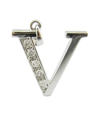 V文字 18K ゴールド ダイヤモンド アルファベット文字 ペンダント ネックレス 1.5mm ジルコニア (S925 カスタマイズされたロゴ)