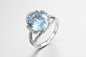 3.8g Blue Sapphire Stone Silver Ring Band AAA CZ For Women