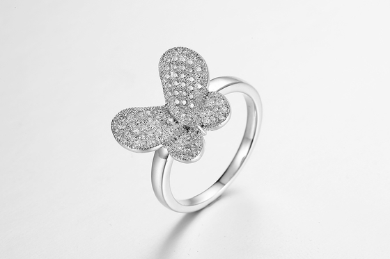 3 Leaves Butterfly 925 Silver CZ Rings 3.54g Sterling Silver Cubic Zirconia Ring Set