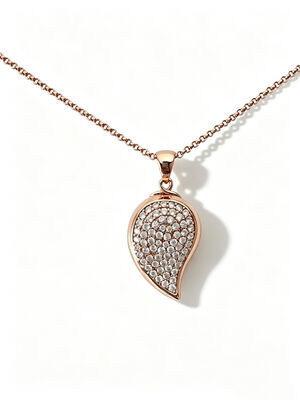 Rose Gold 925 Silver CZ Pendant Blooming Teardrop Leaf Pendant with RG 1.5mm Rolo Chain Jewellery Factory White AAA Pave CZ Stones 22*15.5mm Size 6.25g Total Weight Necklace Teardrop Leaves