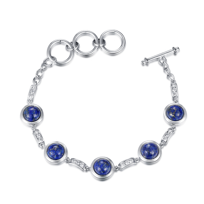 Birthstones 925の純銀製のブレスレット   円形のラピスラズリのブレスレット